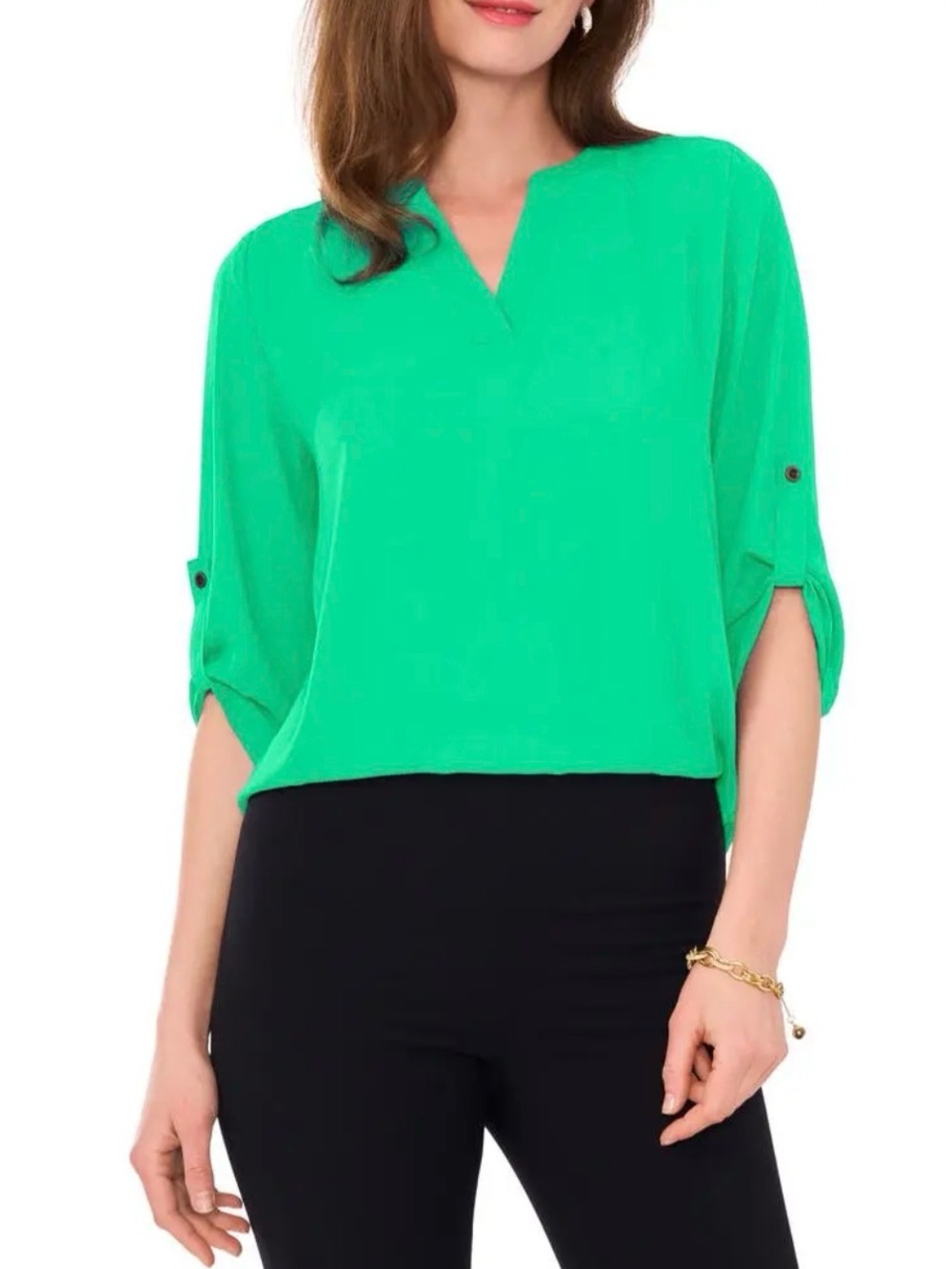 Chaus Split Neck Top in Vibrant Green